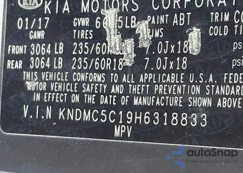 2017 Kia Sedona Sx z USA, uszkodzony, nr VIN KNDMC5C19H6318833